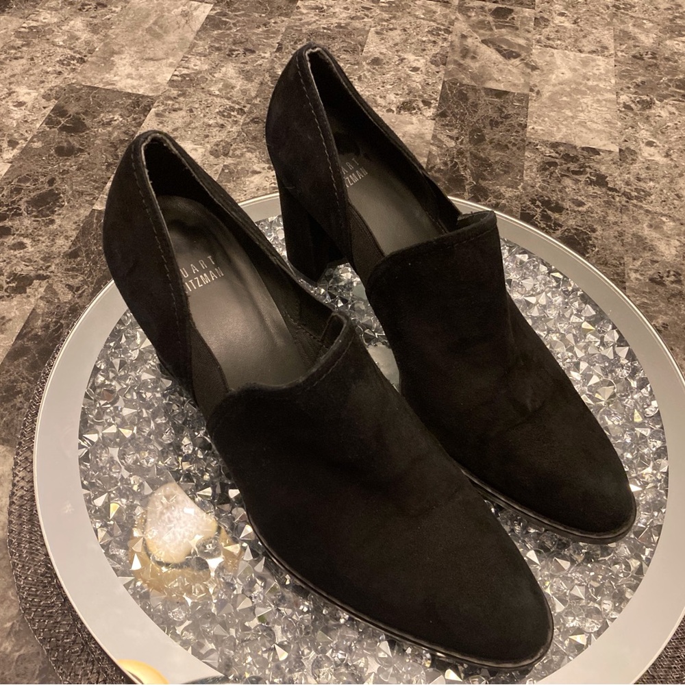 Stuart Weitzman Black Chunky Heel Suede Pump Spain Career Event Woman Size 8.5 - Picture 2 of 12